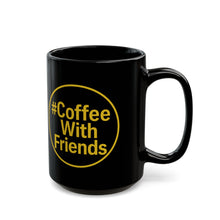 #CoffeeWithFriends Mug – 15oz Black Ceramic Coffee Cup with Bold Yellow Logo, Detroit-Inspired Brand Mug