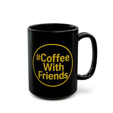 #CoffeeWithFriends Mug – 15oz Black Ceramic Coffee Cup with Bold Yellow Logo, Detroit-Inspired Brand Mug