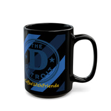 Detroit “The D” Coffee Mug – 15oz Black Ceramic Cup with Blue Detroit Logo & #CoffeeWithFriends Design