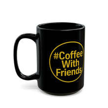 #CoffeeWithFriends Mug – 15oz Black Ceramic Coffee Cup with Bold Yellow Logo, Detroit-Inspired Brand Mug
