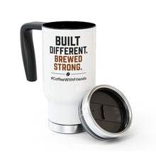 Built Different Brewed Strong Travel Mug – 14oz Stainless Steel Coffee Tumbler with Handle & Lid, #CoffeeWithFriends