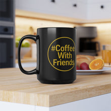 #CoffeeWithFriends Mug – 15oz Black Ceramic Coffee Cup with Bold Yellow Logo, Detroit-Inspired Brand Mug