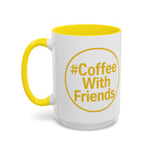 #CoffeeWithFriends Mug – 15oz White Ceramic Coffee Cup with Bold Yellow Logo & Handle, Detroit-Inspired Brand Mug
