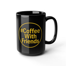 #CoffeeWithFriends Mug – 15oz Black Ceramic Coffee Cup with Bold Yellow Logo, Detroit-Inspired Brand Mug