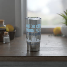 Motor City Mornings Hit Different – Detroit Skyline Stainless Steel Tumbler, Coffee Travel Mug, Detroit Gift #CoffeeWithFriends