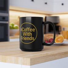 #CoffeeWithFriends Mug – 15oz Black Ceramic Coffee Cup with Bold Yellow Logo, Detroit-Inspired Brand Mug