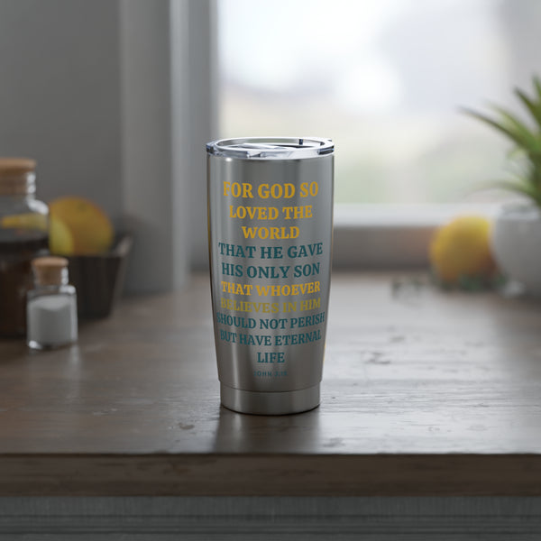 John 3:16 Scripture Stainless Steel Tumbler – Christian Travel Mug, Faith Gift, Inspirational Bible Verse Cup #CoffeeWithFriends