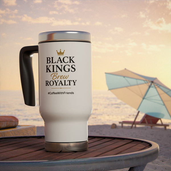 Black Kings Brew Royalty Travel Mug – 14oz Stainless Steel Coffee Tumbler with Handle & Lid #CoffeeWithFriends
