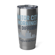 Motor City Mornings Hit Different – Detroit Skyline Stainless Steel Tumbler, Coffee Travel Mug, Detroit Gift #CoffeeWithFriends